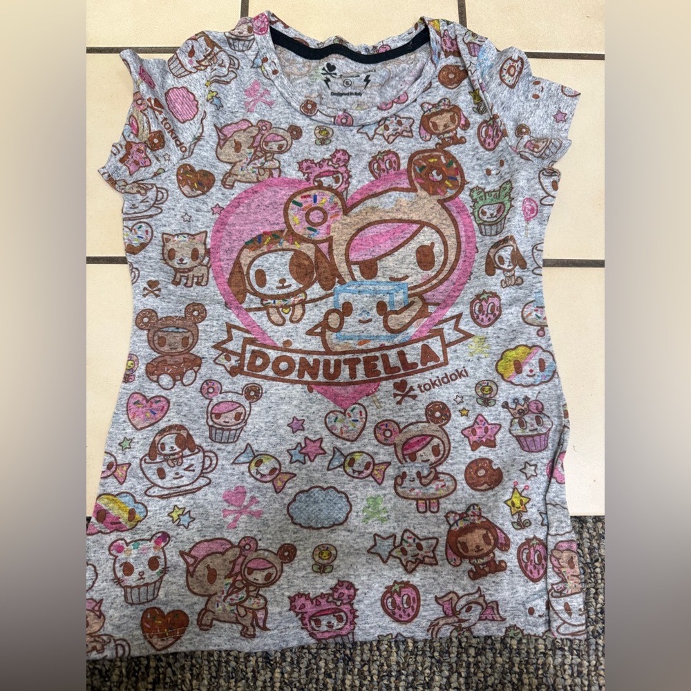 Tokidoki Donutella Gray T-Shirt with Colorful Characters